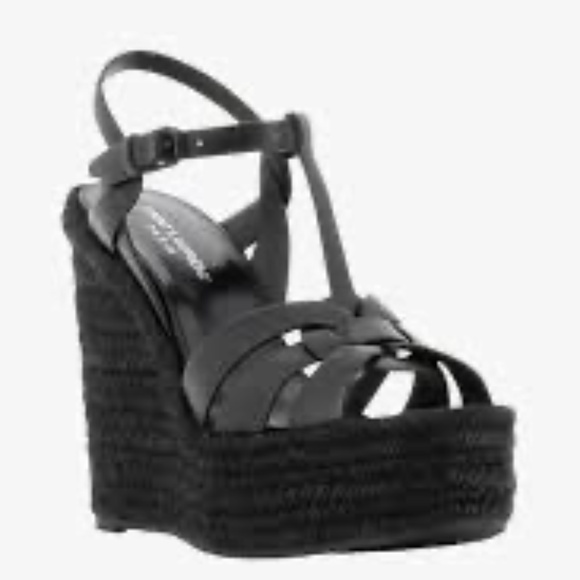 Saint Laurent Black Tribute Espadrille Wedge Size 39 / US 9 Like New - Picture 1 of 8